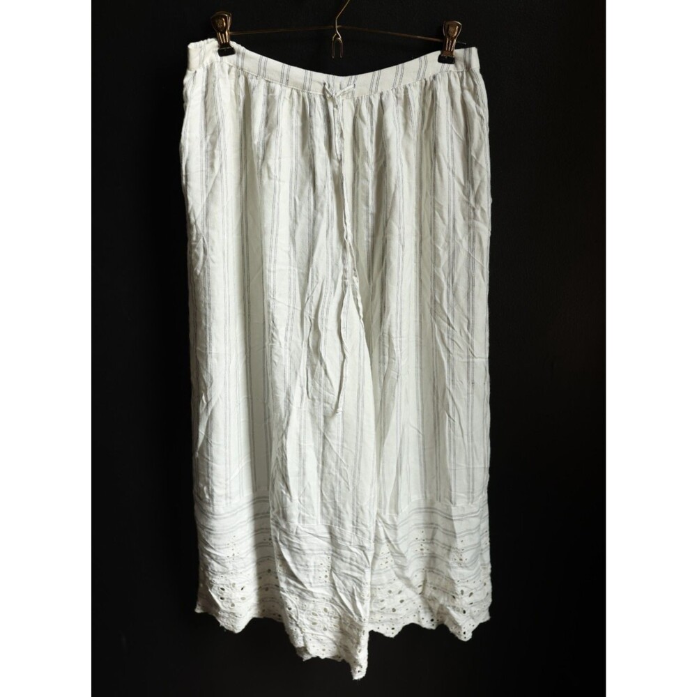 NWT American Eagle Striped Lace Hem Wide Leg Capris Pants Boho Beachy Coastal